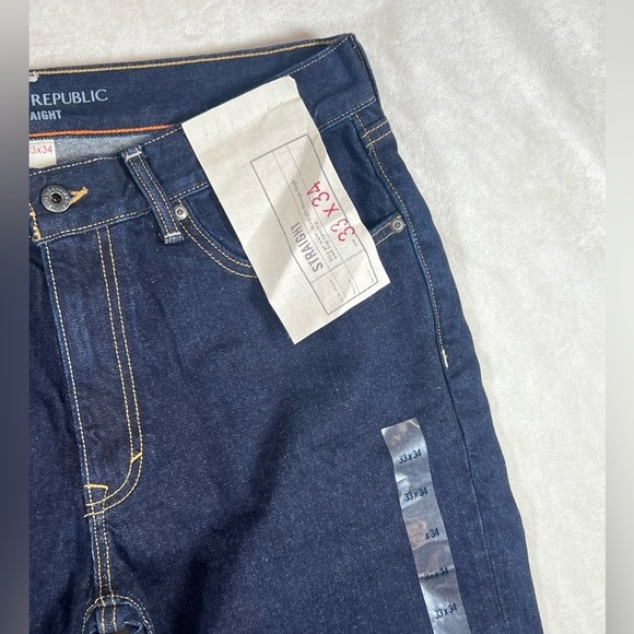 NWT Banana Republic 33W 34L Men's Navy Straight Fit Dark Wash Jeans - Picture 6 of 11